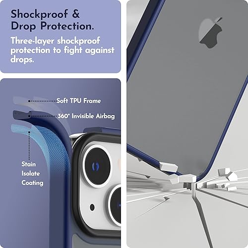 Miniatura 4 de Funda mate compatible con iPhone 13 con protector de pantalla, cuerpo completo, a prueba de golpes, con protector de cámara, translúcido mate, funda