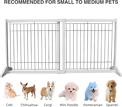 Miniatura 4 de ZJSF Puerta de perro independiente para la casa puerta ajustable de madera blanca expandible para mascotas puerta de seguridad interior extra ancha