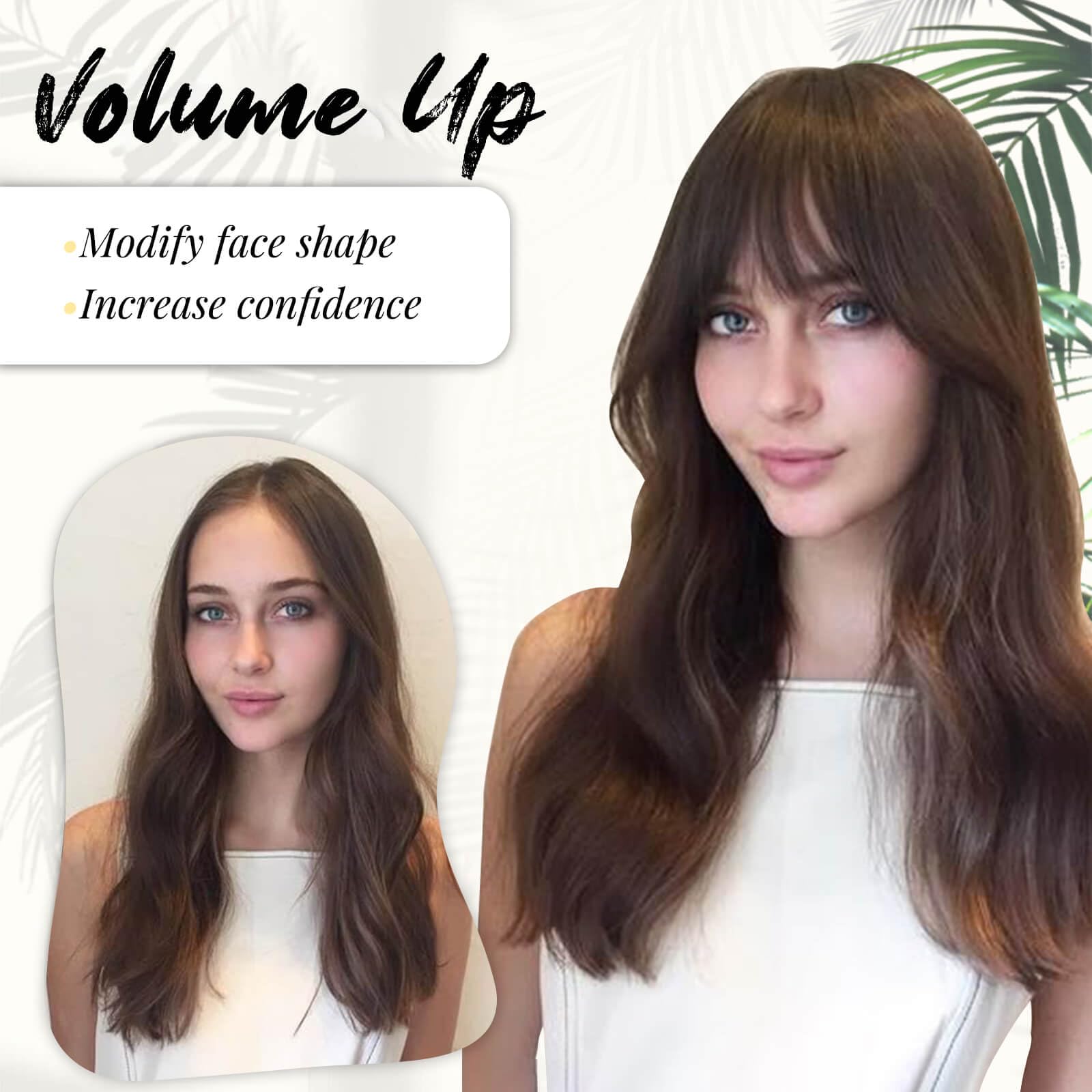 Peonymebeauty Clip in Fringe Hair Toppers for Thinning Hair 4"X5" Base Topper with Bangs Long Layered 18 Inch Synthetic Fiber Wiglets Ladies Straight Hairpieces for Women(Dark Brown) - Image 2