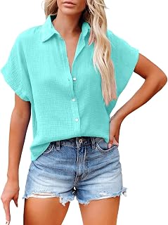 2025 - Camisa de manga corta casual de un solo color para mujer brillante mujer