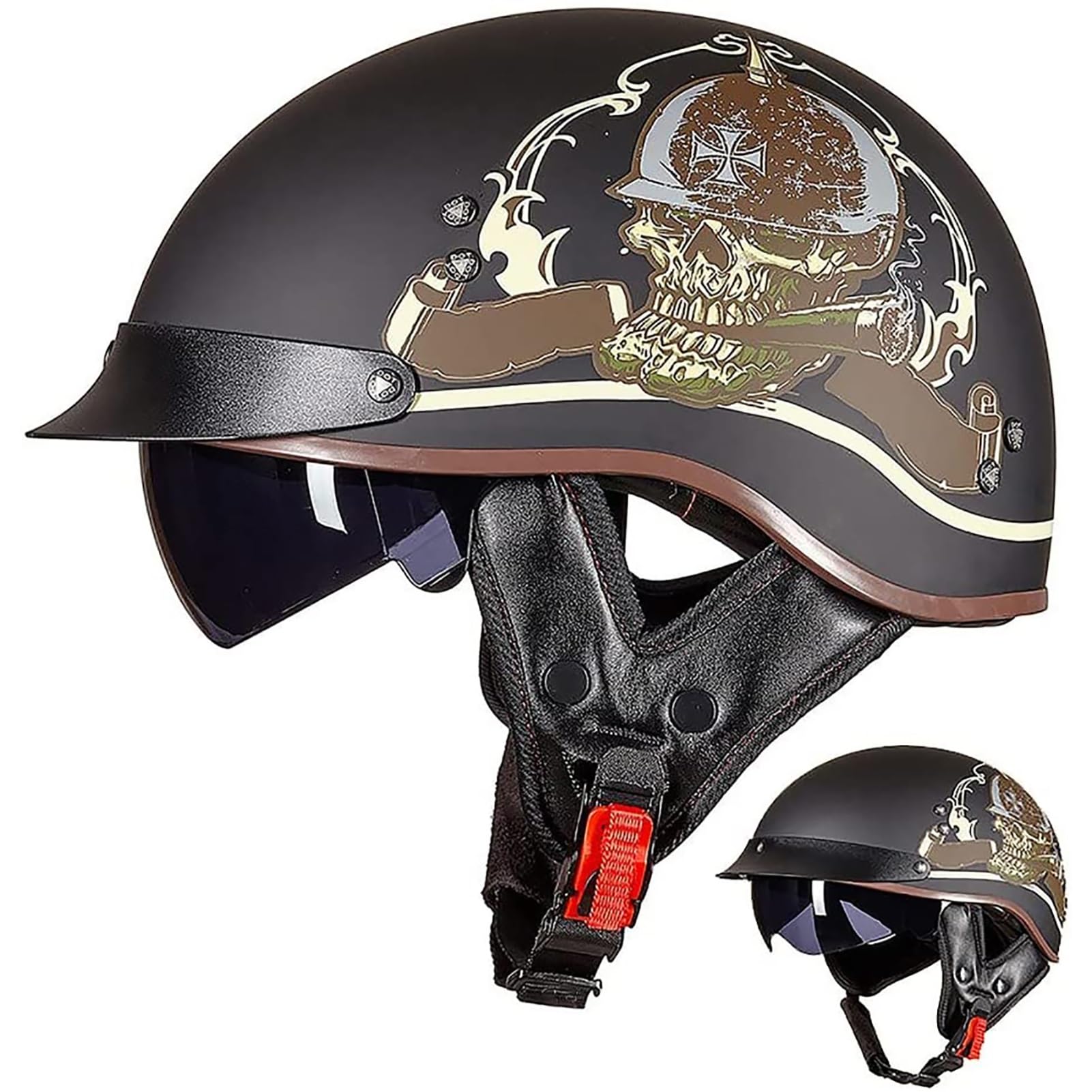 Casque Demi Jet Casque Ouvert Casque Jet Rétro Casque Bol Homologué ECE Visière Intégrée Casque de Crash Cruiser Chopper Casque de Scooter for Hommes Femmes ( Color : M , Size : M=(57~58cm) )