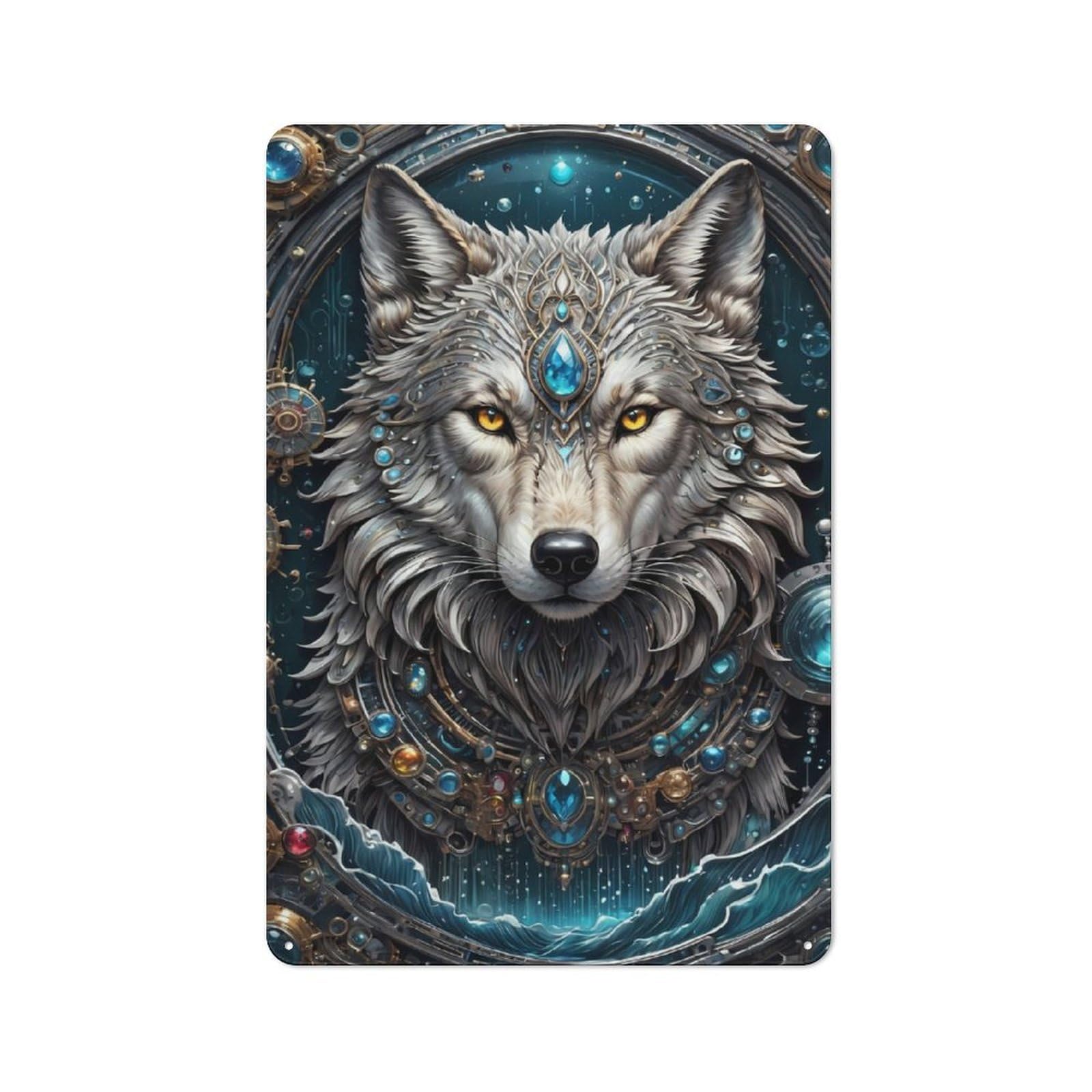 Junmoney Galactic Shaman Wolf Rustic Metal Sign With Design 30X20cm, Farmhouse Farmhouse Wall Decor For Dining Room, Cafe, Entryway Or Family Room
