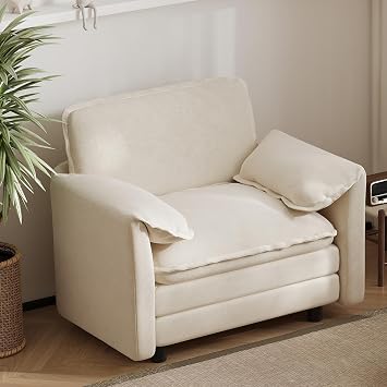 43" Oversized Chenille Single Sofa Chair Deep Seat Chaise Lounge Chair Upholstered Armchair Modern Accent Chairs for Living Room Bedroom Office Apartment, Beige
