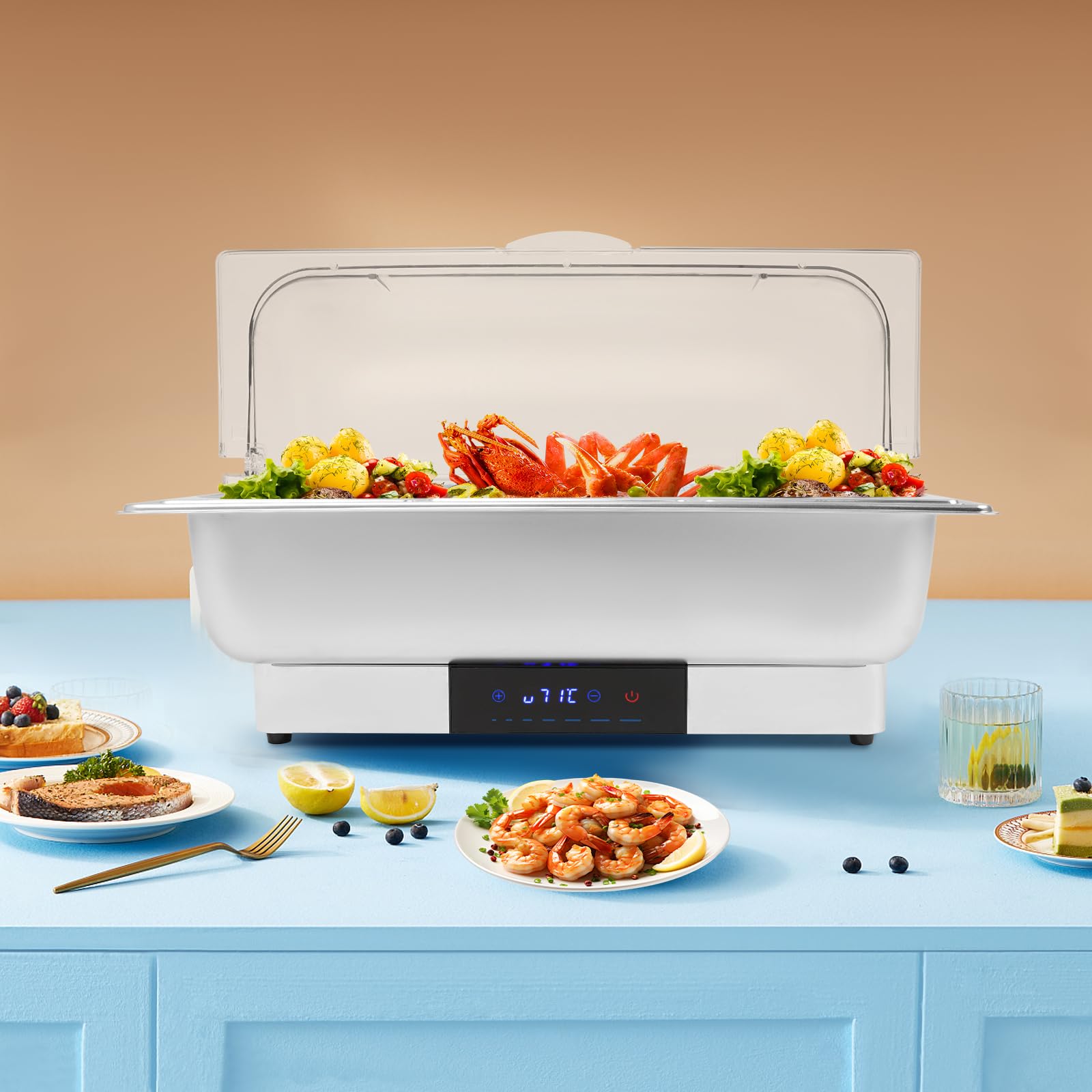 Calentador de buffet eléctrico, calentador de alimentos, plato de chafing, buffet, calentador, acero inoxidable, contenedor, 9 l, 15 l, recipiente de comida con control de temperatura para