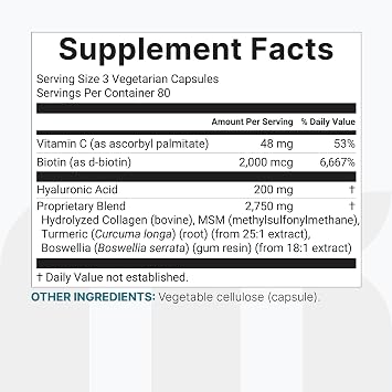 Hyaluronic Acid Complex 3000mg with Collagen & MSM, 240 Veg Capsules