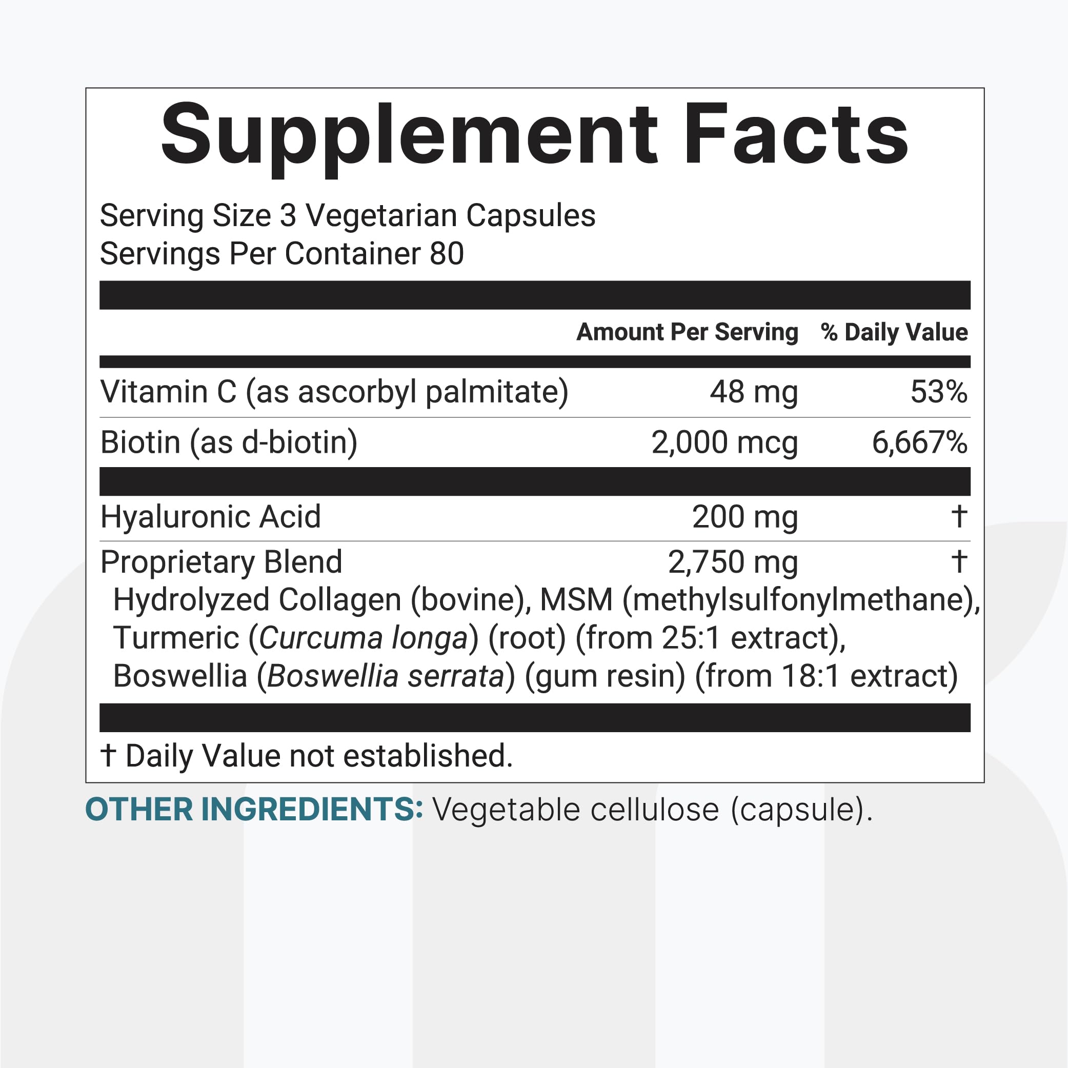 Hyaluronic Acid Complex 3000mg with Collagen & MSM, 240 Veg Capsules — Amazon image 6