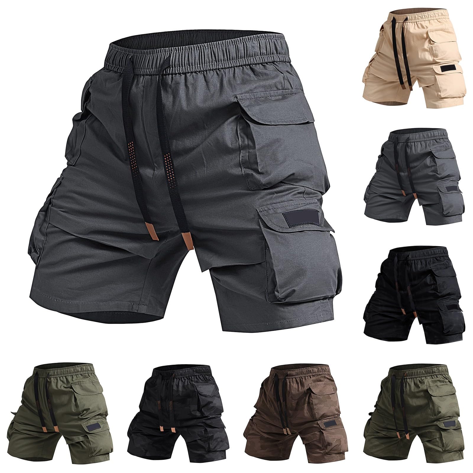 Pantaloncini da lavoro da uomo, elasticizzati, cargo, con tasche multiple