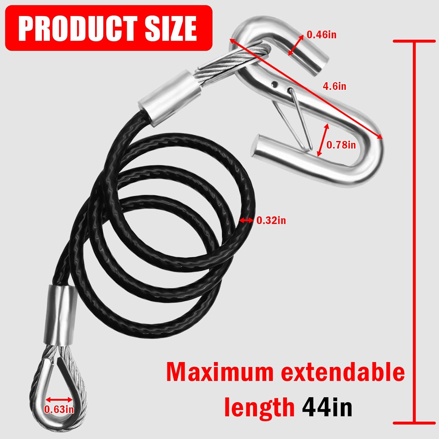 44" Trailer Safety Cables with Hooks Tow Straps 2-Pack Safety Chains Towing Trailer 5000 Lbs Break Strength Boat Chains with Hooks for Ultimate Security - Image 9