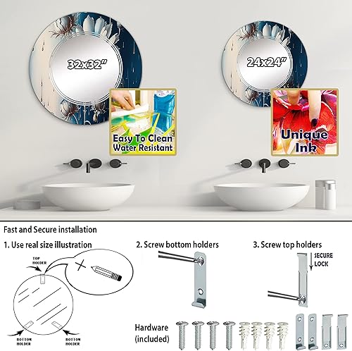 Miniatura 4 de Ice Blue Daisy II- Vanity Mirror, Bathroom Mirrors, Wall Mirrors for Living Room, Bedroom - Oval Mirror - Large 20'x30', 24'x36'