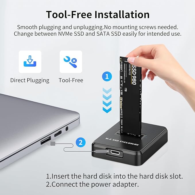 Adaptador Caja Externa M.2 NVME SATA SSD USB C 10Gbps miniatura 8