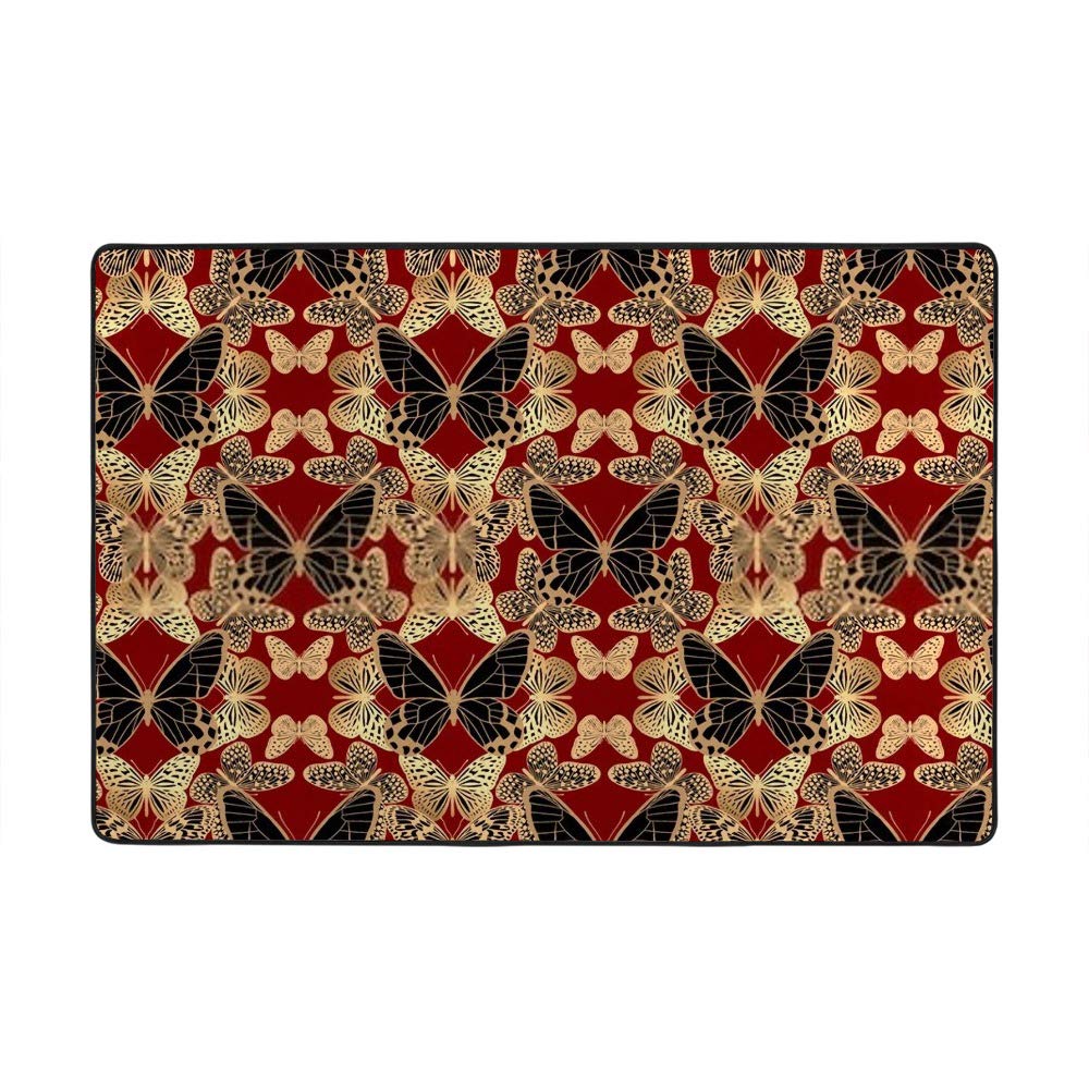 Tapis papillon noir et rouge anti-sol froid en velours doux pour securiser les jeux des enfants