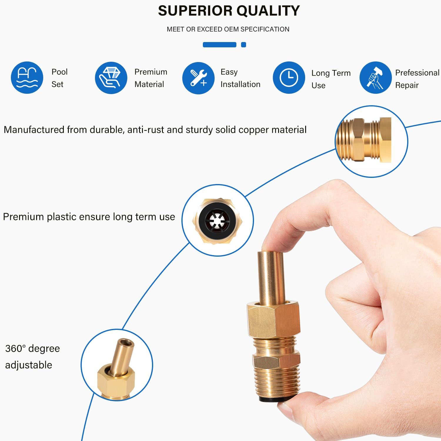 Swimming Pool Spa Brass Deck Jet Nozzle Replace Part for R0560400 590041 4 Pack