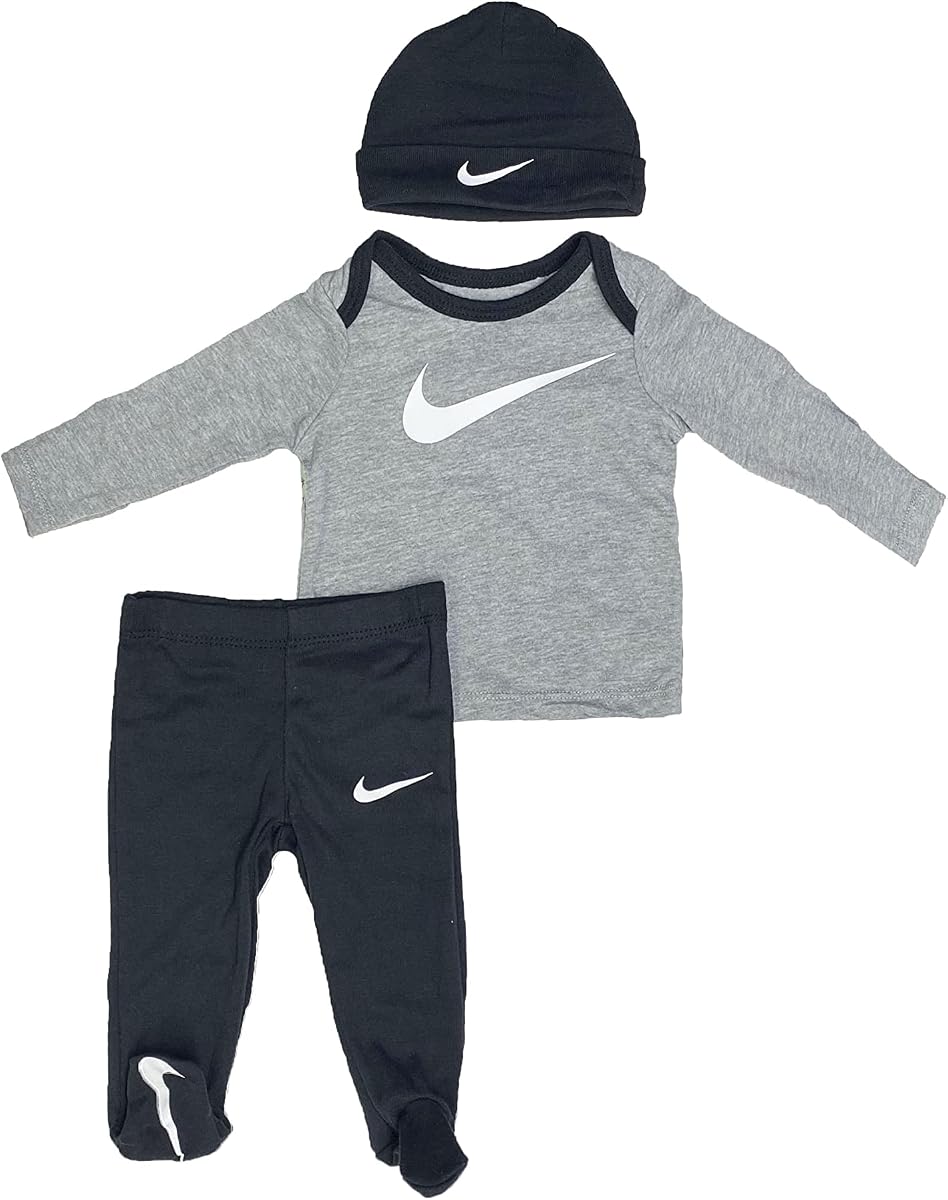 Conjunto de 3 piezas para bebé niño: pantalón con pies, camiseta de manga larga y gorro (B(56K436-023)/G, 3 meses)