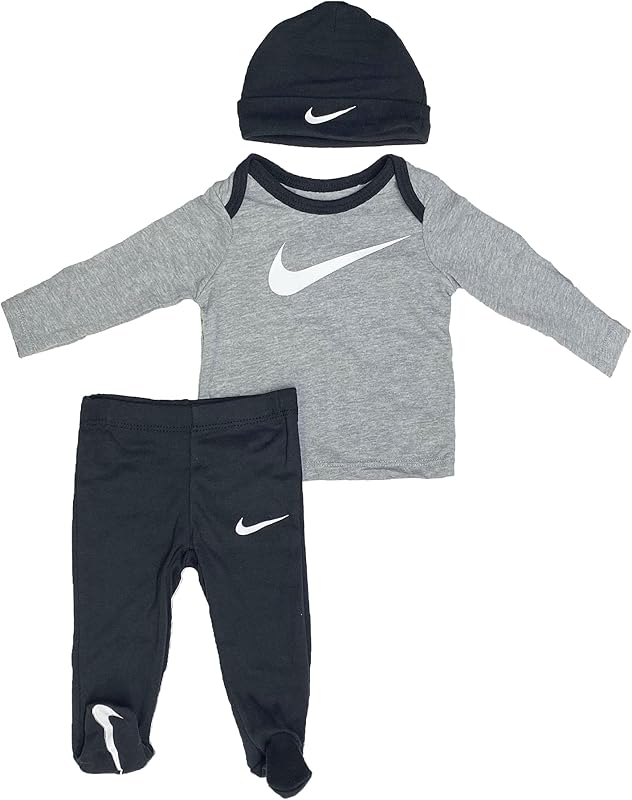 Conjunto de 3 piezas para bebé niño: pantalón con pies, remera de manga larga y gorro (B(56K436-023)/G, 3 meses)