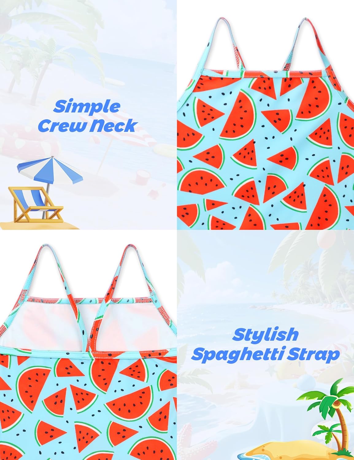 Bathing Suits for Girls Size 8-9 Years Old Green Watermelon 3-Piece UPF50+ Rash Guard Swimsuit Sets - Image 4