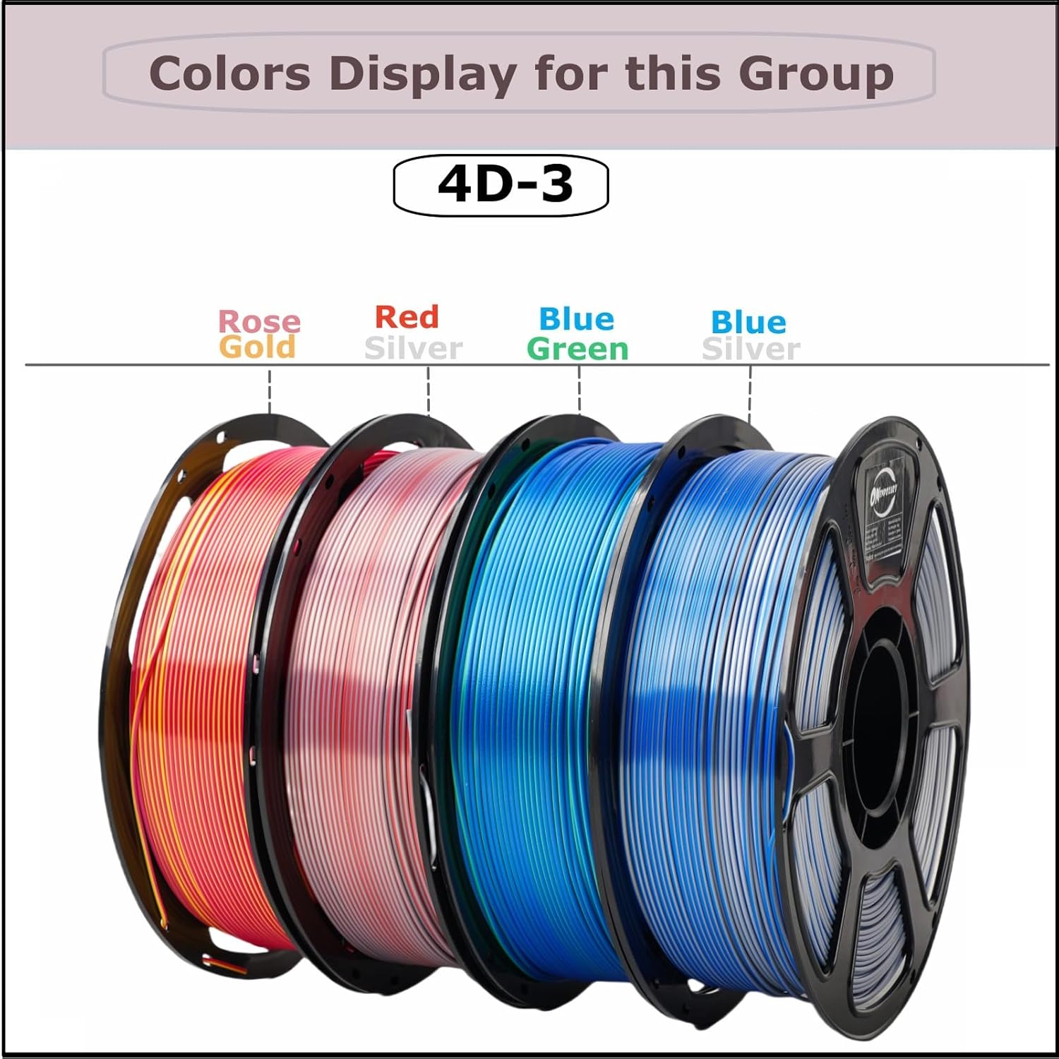 Silk Dual Color Filament Bundle 4KG, Shiny 3D Printer Filament Bulk, Individually Vacuum Packed, Dimensional 1.75mm Accuracy +/- 0.02mm, 1KG Each 4 Spools,Bicolor PLA Filament Pack(4D-3)