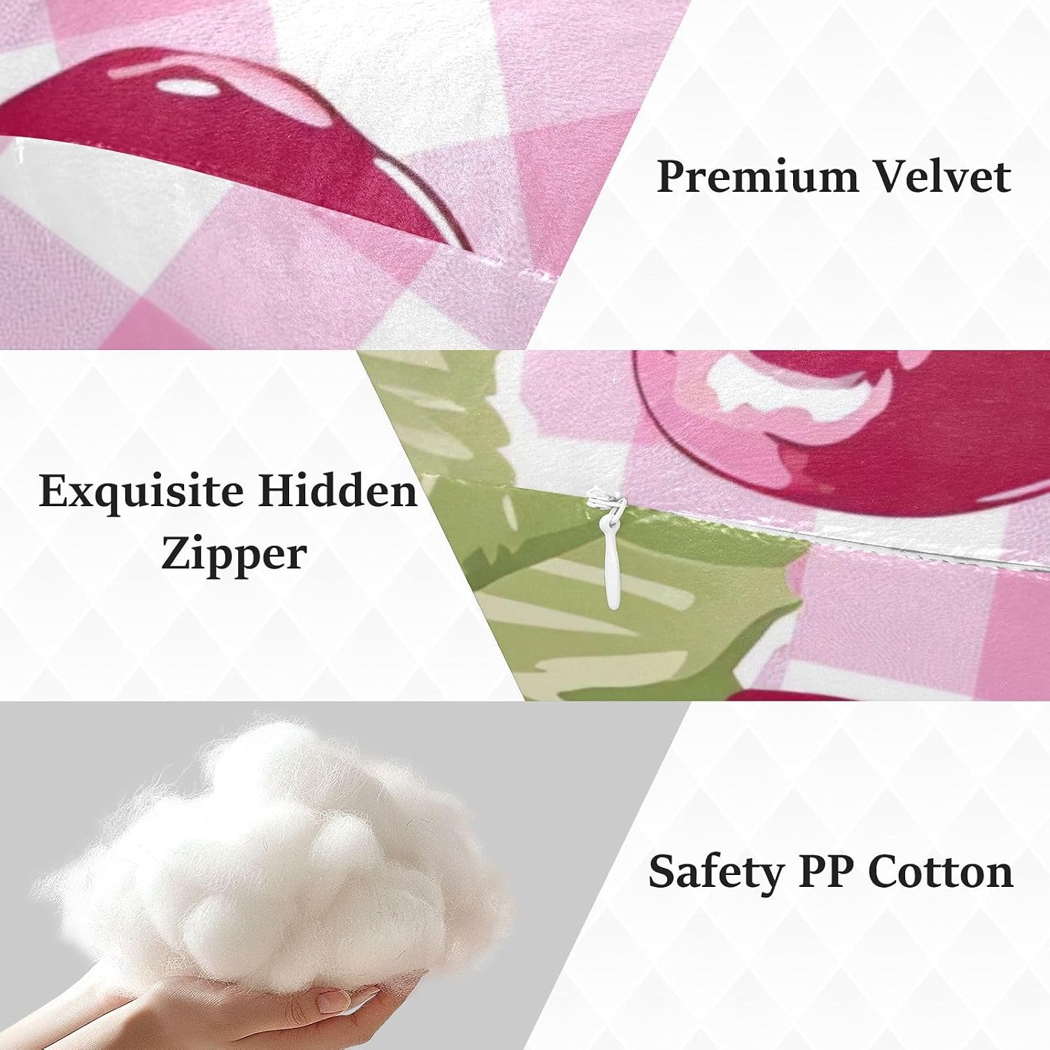 Cherries Pink Human-Shaped Pillow Soft Body Pillows Washable Velvet Pillows for Anxiety Relief Sleeping Cuddling & Support