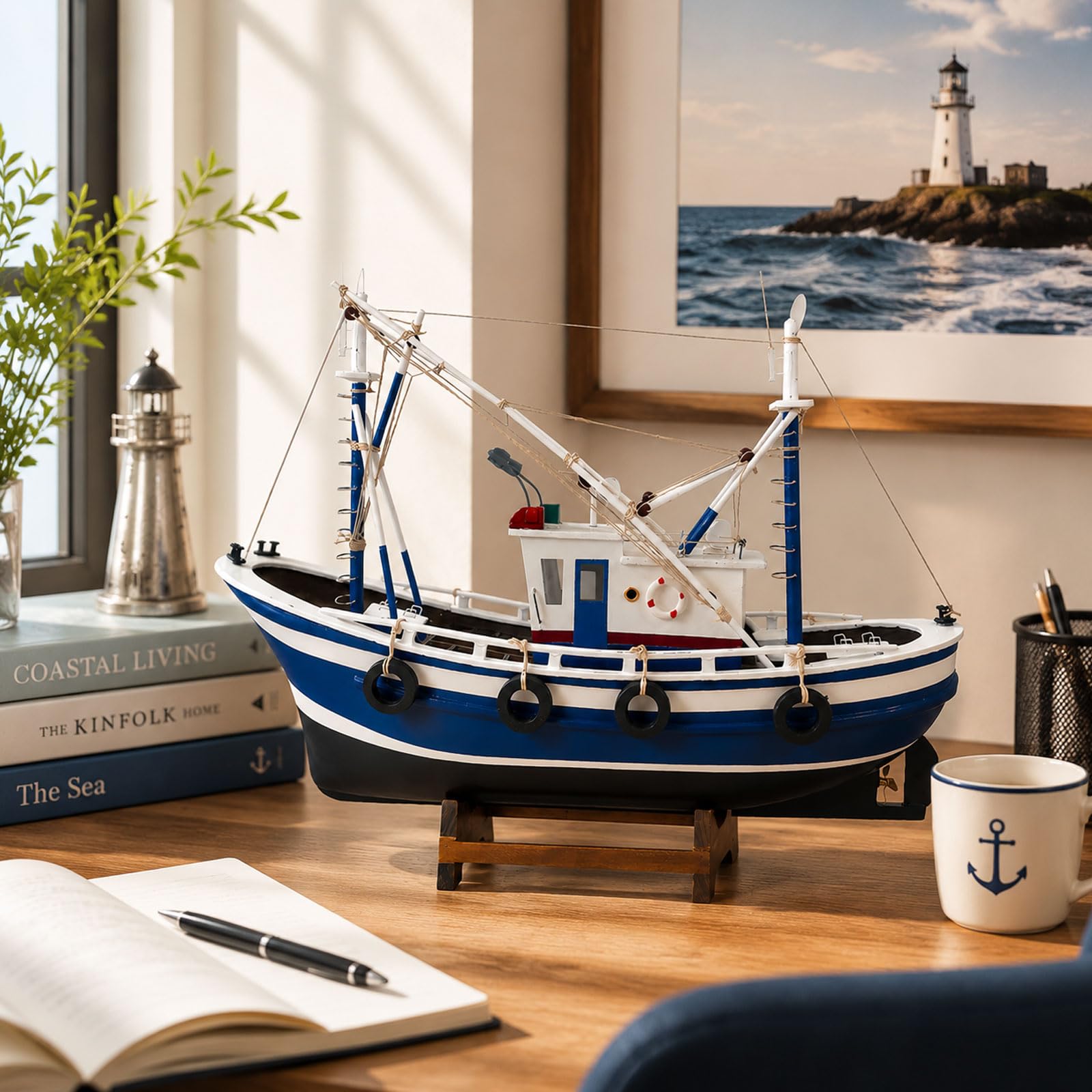 YLME Modellino di Barca da Pesca Ornamento Nautico A Forma di Nave | Realizzato A Mano Decorazioni Costiere E Marittime Per Soggiorno, Ufficio, Mensole, Regalo Per Gli Amanti Dell'oceano.