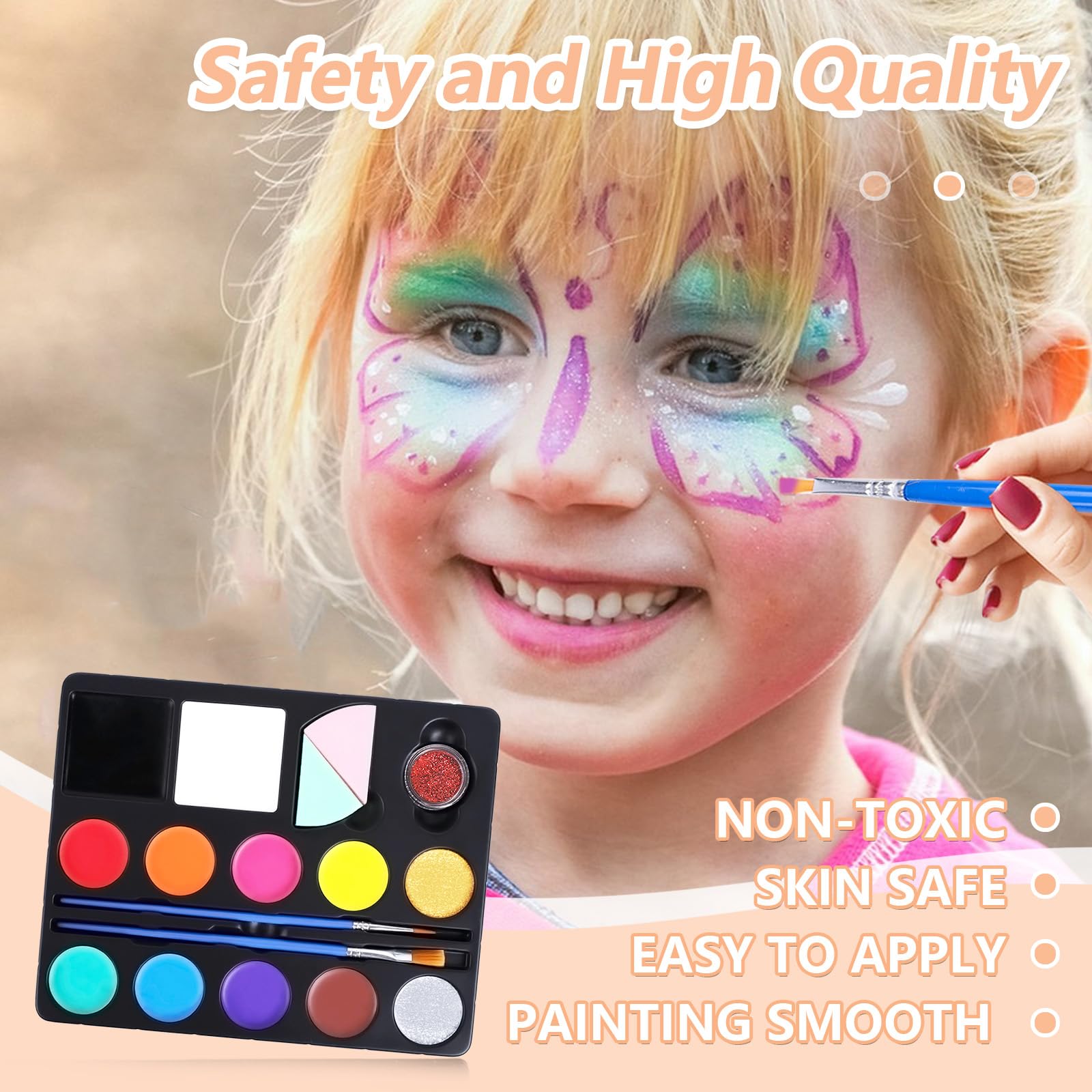 Set di trucchi per bambini, 20 colori, stencil, gessetti per