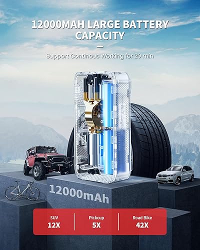 Miniatura 5 de LASFIT AIR TK1 - Compresor de aire portátil 5 veces más rápido con cilindro dual M1 Pro Inflador de neumáticos, bomba de aire inteligente portátil