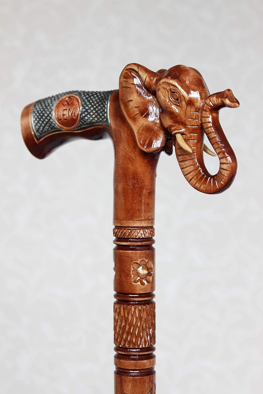Brown Elephant wooden cane Hand carved walking stick Hiking stick Wood elephant