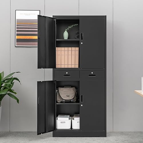 Miniatura 46 de CMY Armario de almacenamiento de metal con dos cajones, gabinetes de acero de 36 pulgadas de alto con estante ajustable, armario de almacenamiento