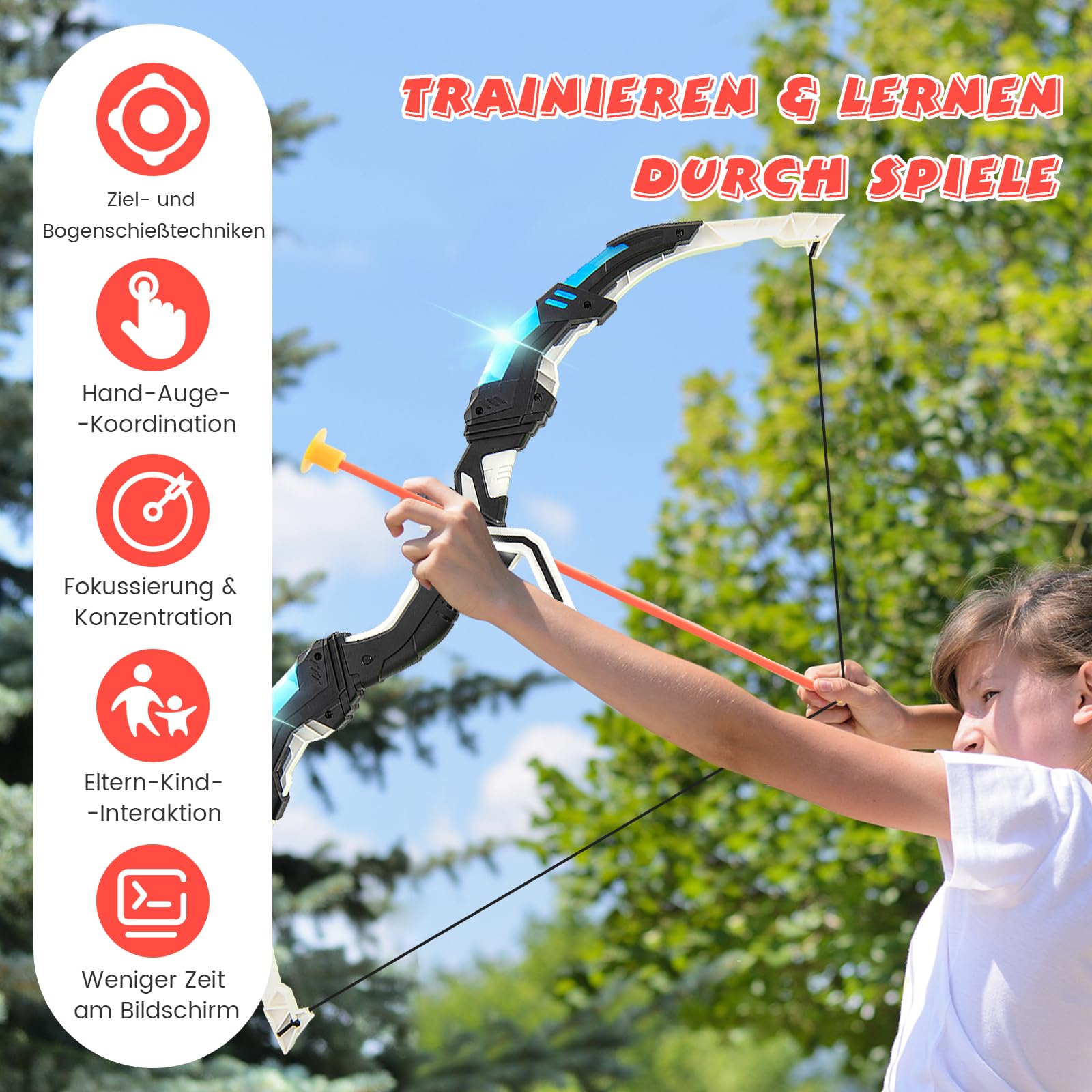 GOPLUS 2 Pack Pfeil und Bogen Kinder, Bogenschießen Set mit LED Leuchten, Kinderbogen mit 2 Bogen, 20 Pfeilen, 2 Köchern & Zielscheibe, Indoor & Outdoor Spielzeug, Spielzeugbogen für Kinder 3-12 Jahre