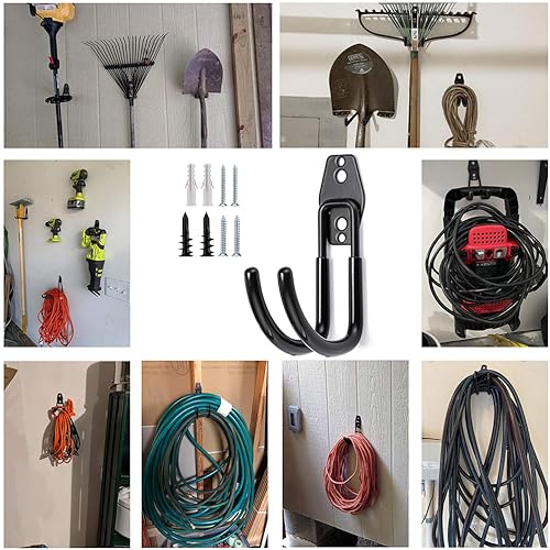 Miniatura 12 de JUXYES Paquete de 2 soportes para manguera de jardín montado en la pared, organizador de almacenamiento de manguera de agua resistente, soporte