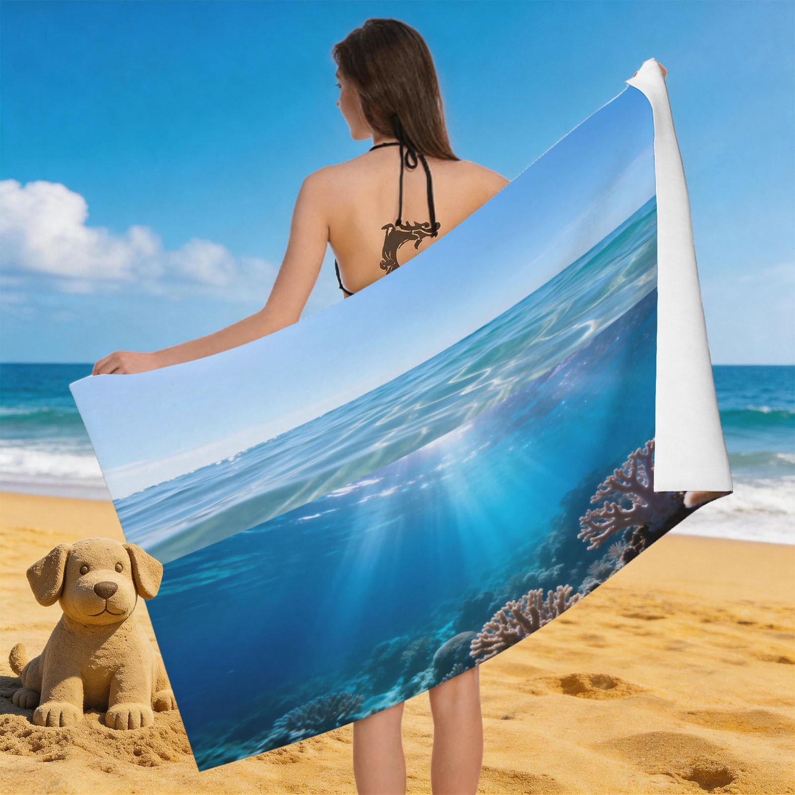 Leichong 3D The Underwater World Beach Towel Microfiber Soft Quick Dry for Adults, Ocean Bath Towel Lightweight Soft Absorbent for Travel Swimming Pool Sports, 75 x 150 cm