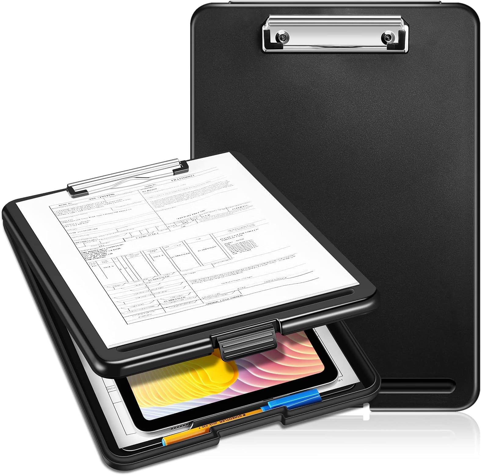 Nursing Clipboard with Storage, Heavy Duty Portable Writing Clipboard with Compartment Organizer for Nurse Doctor Medical Professionals Teachers Students Sales Coach School Office (Black)