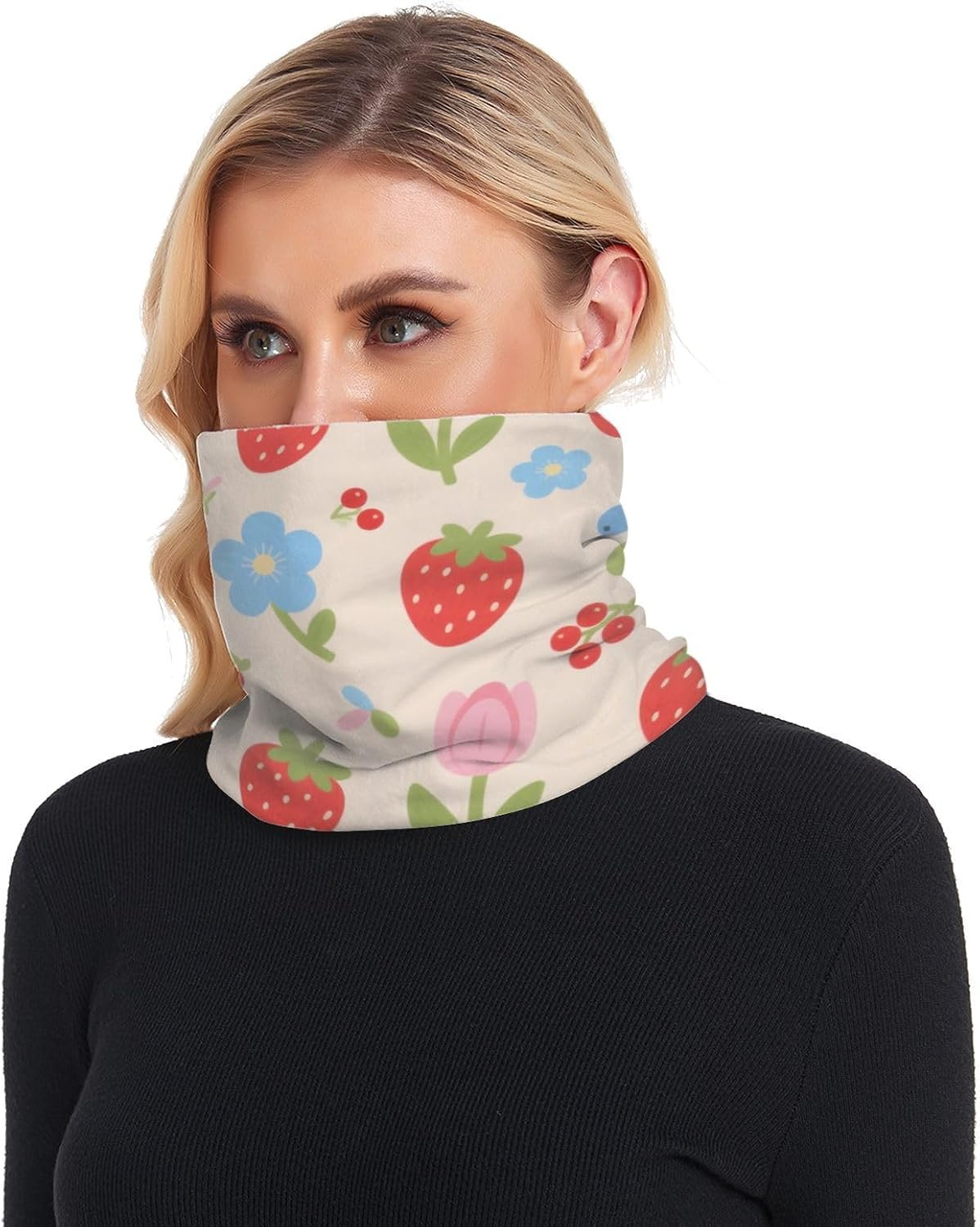 Lovely Red Strawberry Flowers Winter Neck Gaiters for Cold Weather Neck Gaiter Face Scarf Thermal Thick Warm Fleece Lined for Men & Women