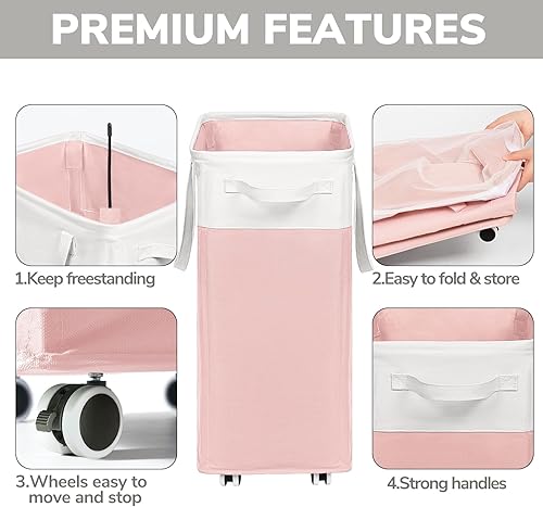 Miniatura 10 de Goodpick Laundry Baskets with Wheels and Handle, 2-Pack 75L Collapsible Laundry Baskets, Clothes Laundry Basket with Removable Wash Bags for Corner