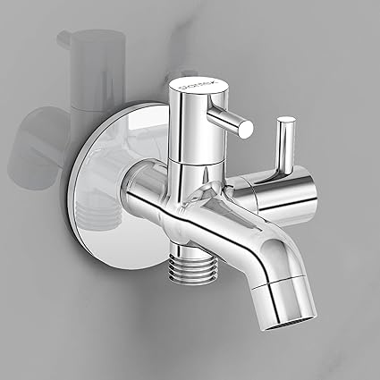 Plantex Pure Brass Two Way Tap for Washing Machine/Wash basin tap/2-way Bibcock Water Tap with Brass Wall Flange & Teflon Tape/Wash basin taps-(ICO-907-Chrome)