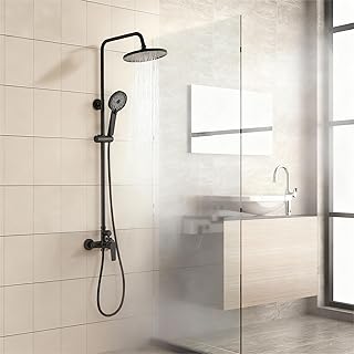 Columna de Ducha Mecánica STANEW, Conjunto de Ducha, Cuarto de Baño, Redondo Puño ABS con 3 Chorros, Mezclador Ajustable en Altura Sistema de Ducha
