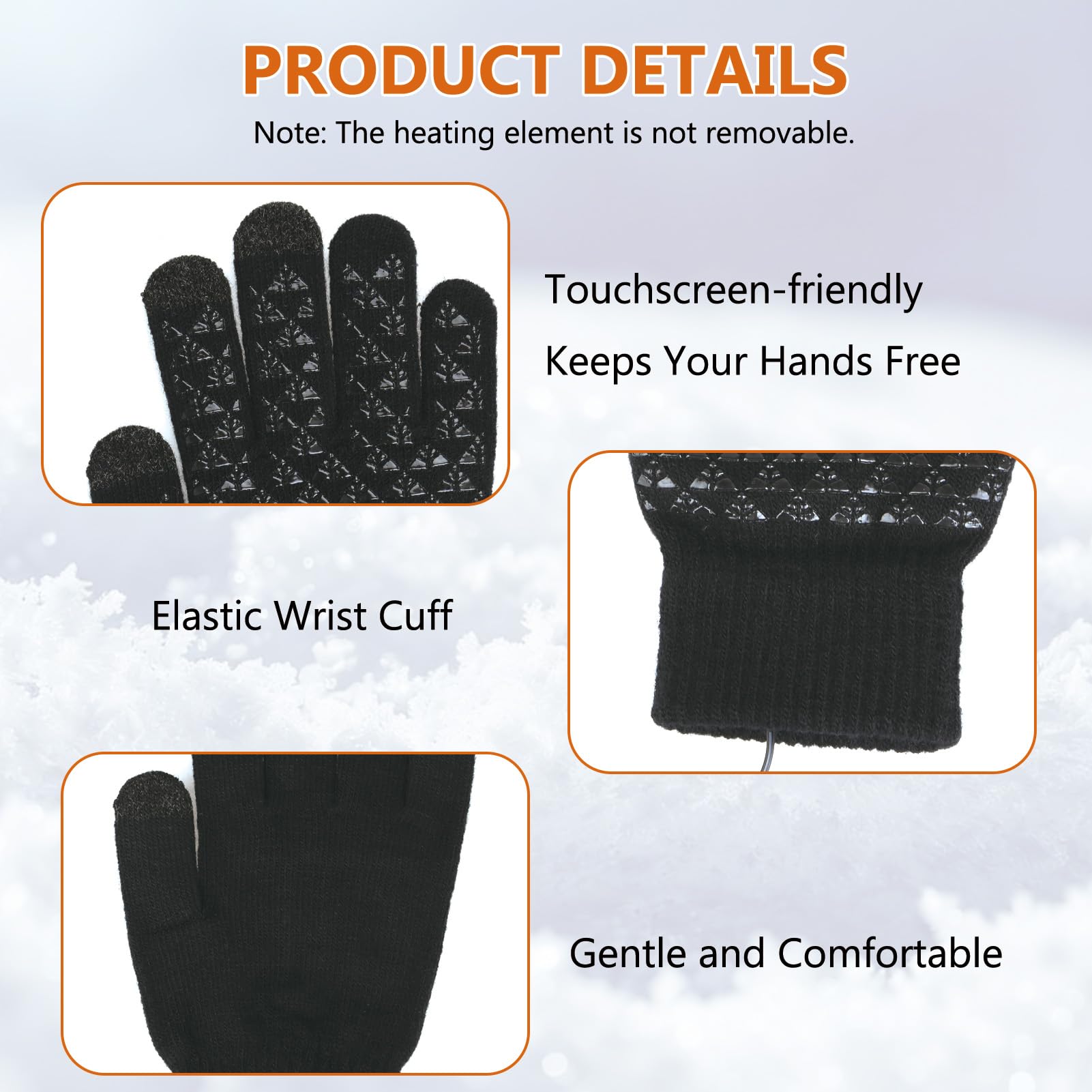 Gants Chauffants USB Électriques Unisexes avec 3 Niveaux de Température Réglables, Écran Tactile, Chauffage Rapide, Doublur Douce, Antidérapants, Gants Thermiques pour Cyclisme, Ski, Extérieur, Hiver - 4