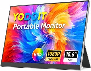 Yodoit Monitor Portatile, Schermo IPS da 15,6" 1920×1080P FHD con Supporto Integrato, Connettività USB-C e HDMI, Altoparlanti Integrati, per Laptop/PC/Mac/PS3/4/5/Xbox