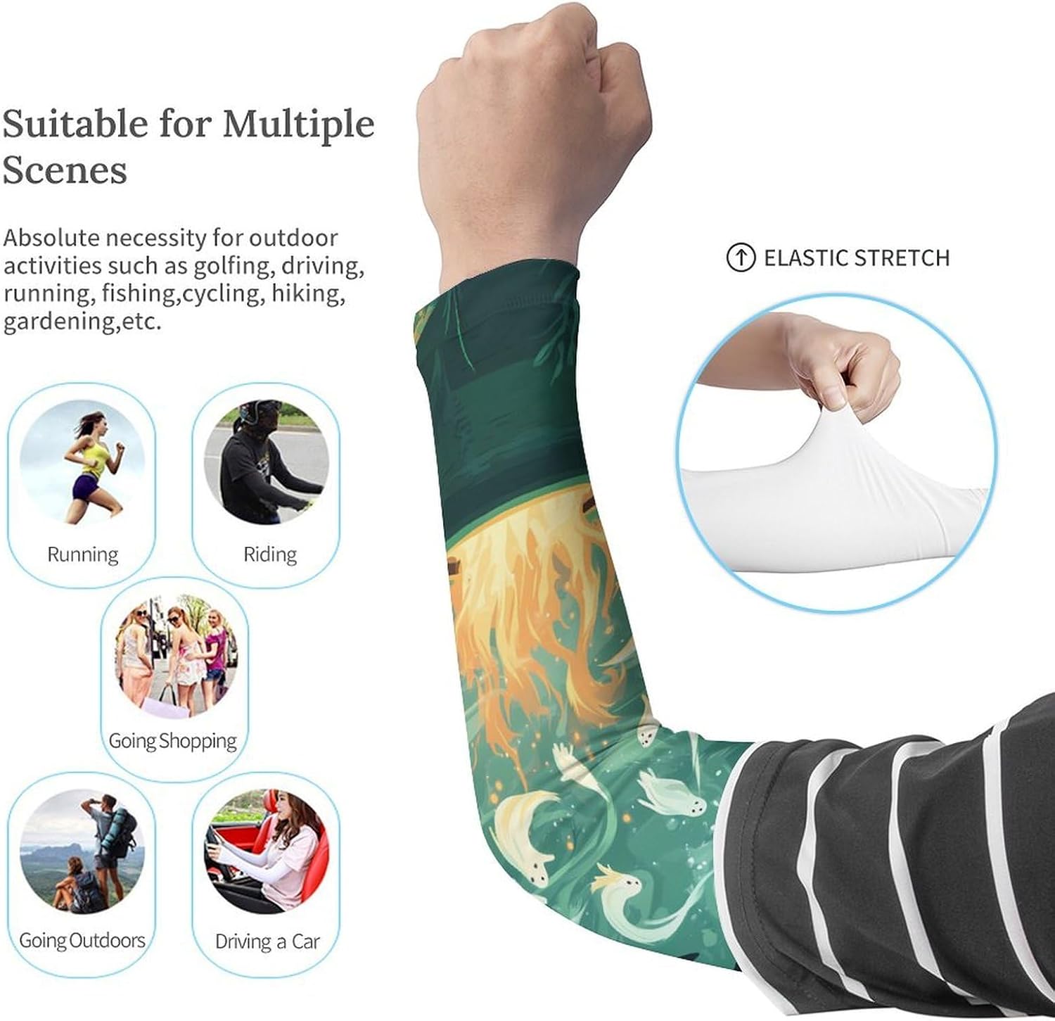 Ghost In Witch Pot Print Arm Sleeves Sun Protection Sleeves Sports Cooling Arm Compression Sleeve for Men Women