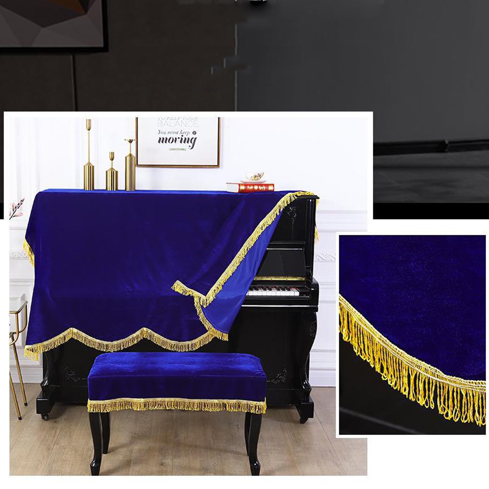 Cutfouwe Klavierabdeckung,Abdeckung Für Klaviertastatur, Klavierabdeckung Stoffkunst Vertikales Klavier Abdeckung,Blau,200x150cm