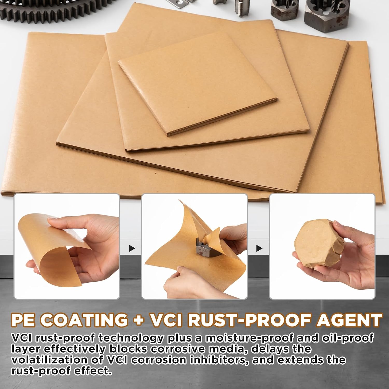 YooNotee 200 Pcs Vci Anti Rust Paper Sheets with PE Coating 6/9/12/12 x 18 Inches Rust Inhibitor Kraft Paper Suitable for Mechanical, Electronic, Hardware Storage and Transportation