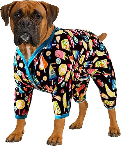 LovinPet Pijama para perros grandes, cobertura completa del vientre, camiseta sin botones para perros de razas grandes, estampado de paletas de