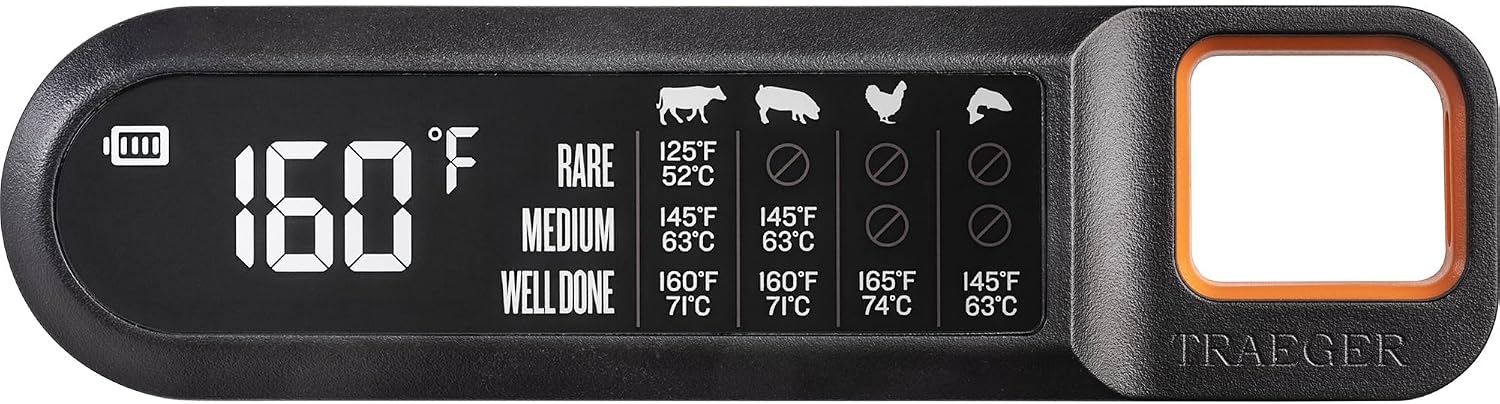 Traeger Grills Instant Read Meat Thermometer – Ultra-Fast Readings, Large LCD Display & Built-in Food Temperature Chart for Perfect Doneness Every Time