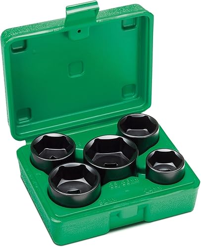 Steel Vision Juego de 5 piezas de 38 pulgadas para filtro de aceite de perfil bajo, tamaño métrico, 24, 27, 29, 32, 1.417 in, acero CR-V, 6 puntos,