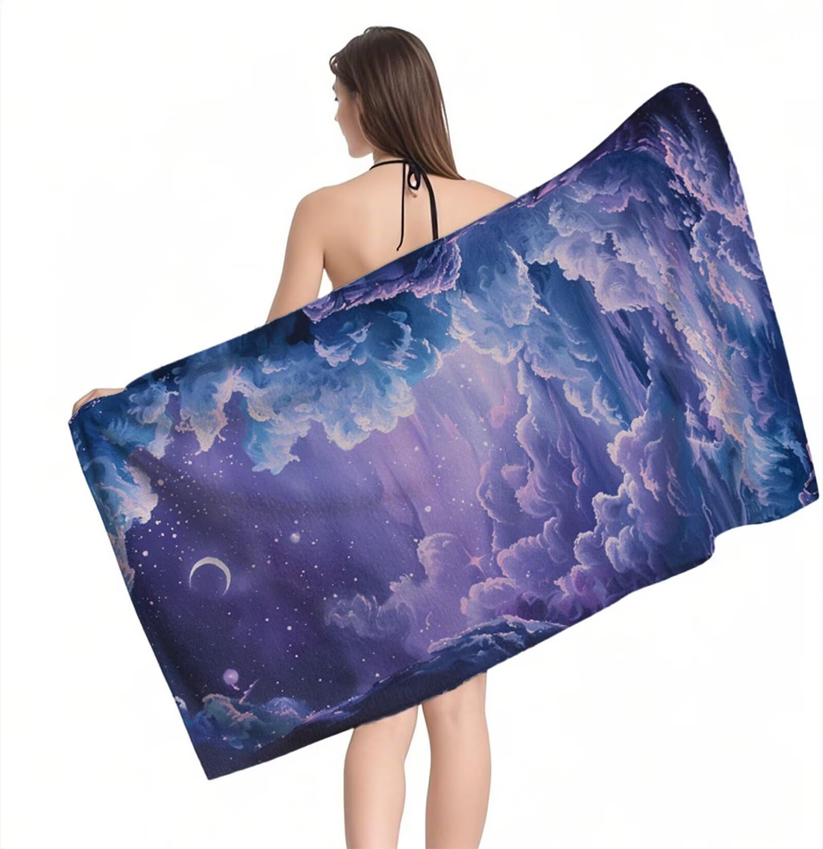 Duży ręcznik z mikrofibry XXL 220 x 100 cm Ręcznik plażowy Księżyc Gwiaździste niebo Ręczniki na siłownię Szybkoschnący, Cienkie i kompaktowe ręczniki kąpielowe, Ręcznik plażowy dla kobiet i mężczyzn