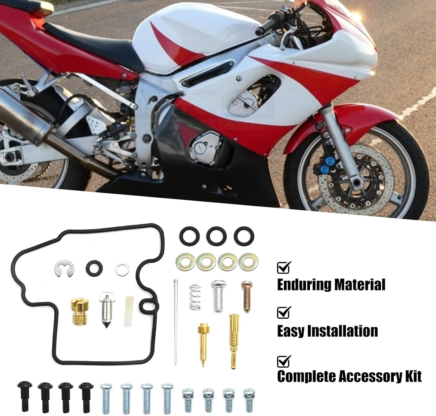 Anxingo 4 Pack Motorcycle Carburetor Repair Rebuild Kit, Replacement for Yamaha YZF R6 600 1999 2000 2001 2002