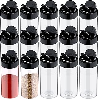 Mimorou 40 Pack Plastic Spice Jar with Shaker Lids Seasoning Containers 3.5 oz Plastic Spice Container with Black Lids Seasoning Jars for Kitchen Storing Powder