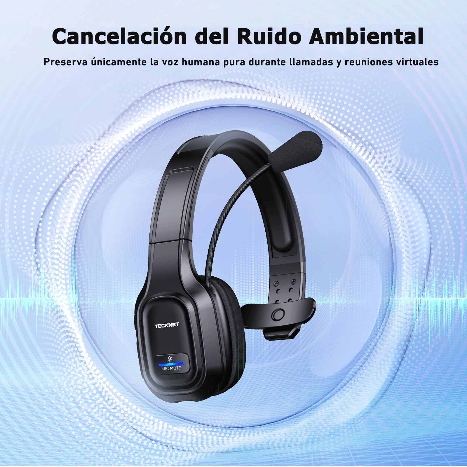 TECKNET Auriculares para PC con Micrófono, Auriculares Bluetooth con Cancelación de Ruido. Sonido Estéreo Nítido. Compatibles con Skype, Teléfonos, Centros de Llamadas y Cursos Online