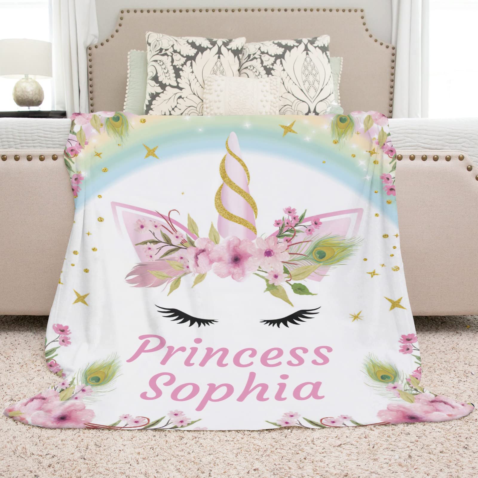 Personalized Floral Unicorn Blanket for Girls Personalized Custom Baby Blanket for Girls with Name Personalized Baby Gifts for Girls Pink Soft Girl Blanket - Floral Unicorn1 30x40in