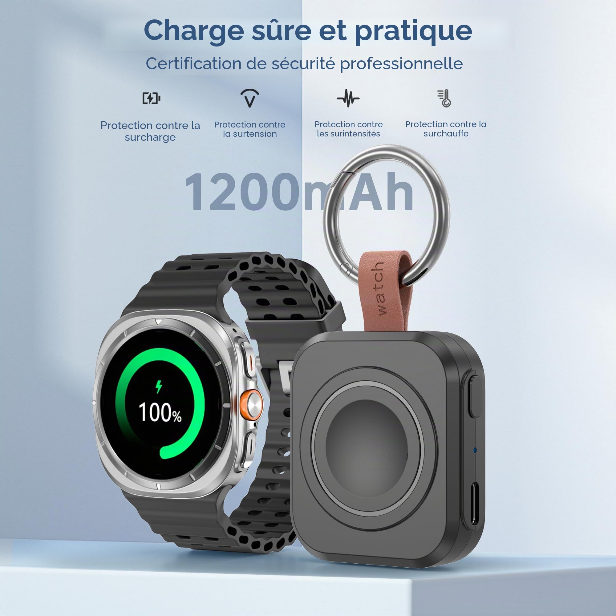 Chargeur pour Samsung Galaxy Watch, 1200mAh Chargeur Portable pour Samsung Galaxy Watch 8/8 Classic/7/Ultra/6/6 Classic/5/5 Pro/4/3, Active 2/1 (Noir)