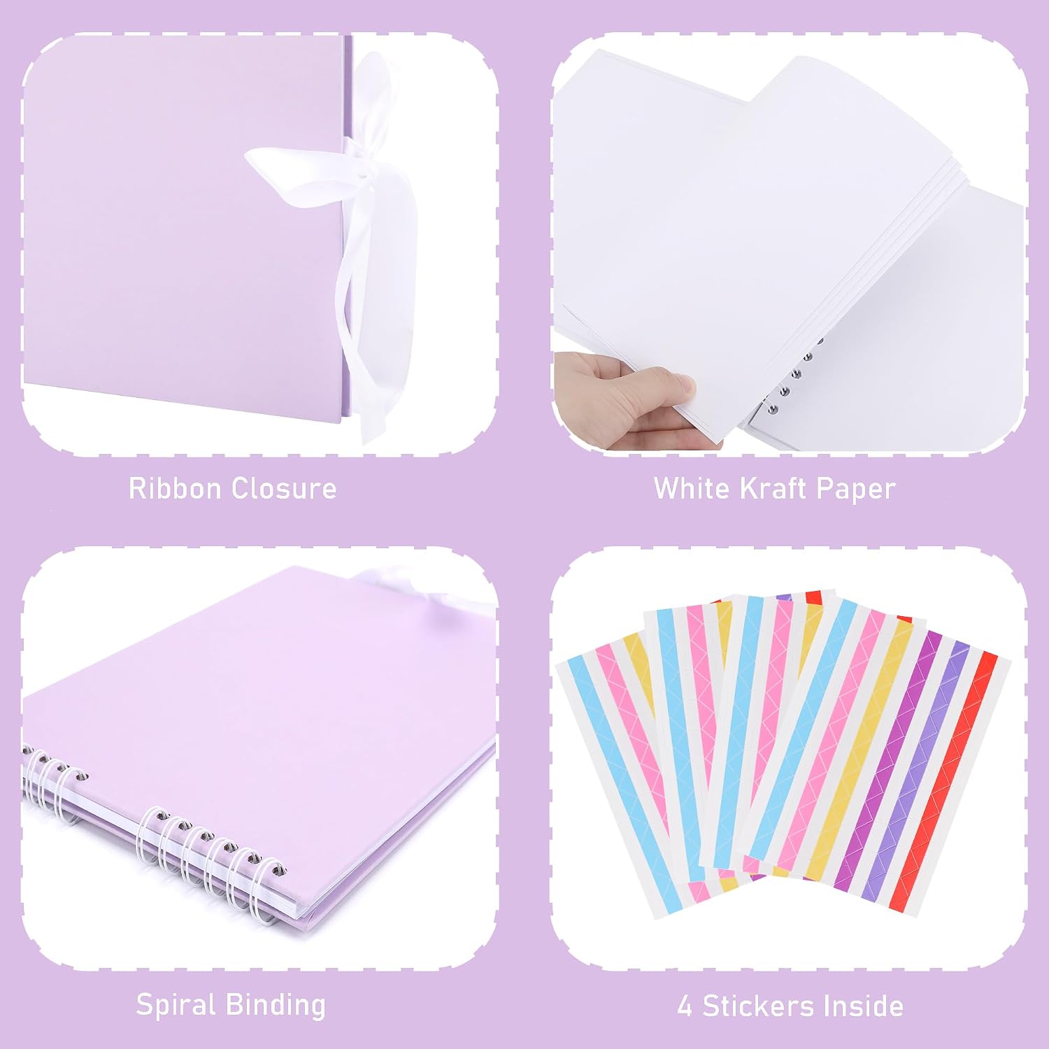 Scrapbook Album, 8.5"x11.5" Scrapbooking Photo Album with 100 Pages White Blank Inner Paper, Purple Kraft Cover Album for Pictures, Memory Book for Baby Wedding Family Travel Graduation
