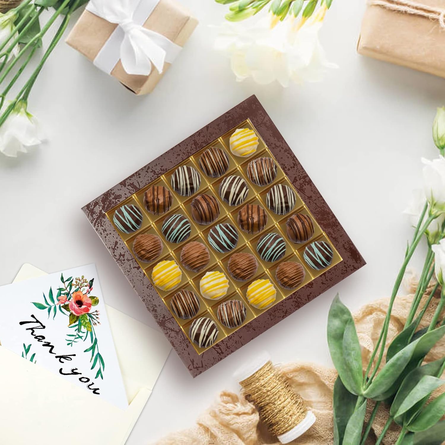 Bumlon Chocolate Gift Boxes Packaging, Truffle Boxes with Dividers, Empty Chocolate Boxes with Window and Magnetic Closure for Handmade Chocolate, Mini Truffle, Gift Cards, Valentine’s Day (25 Grids - 2 Pack)